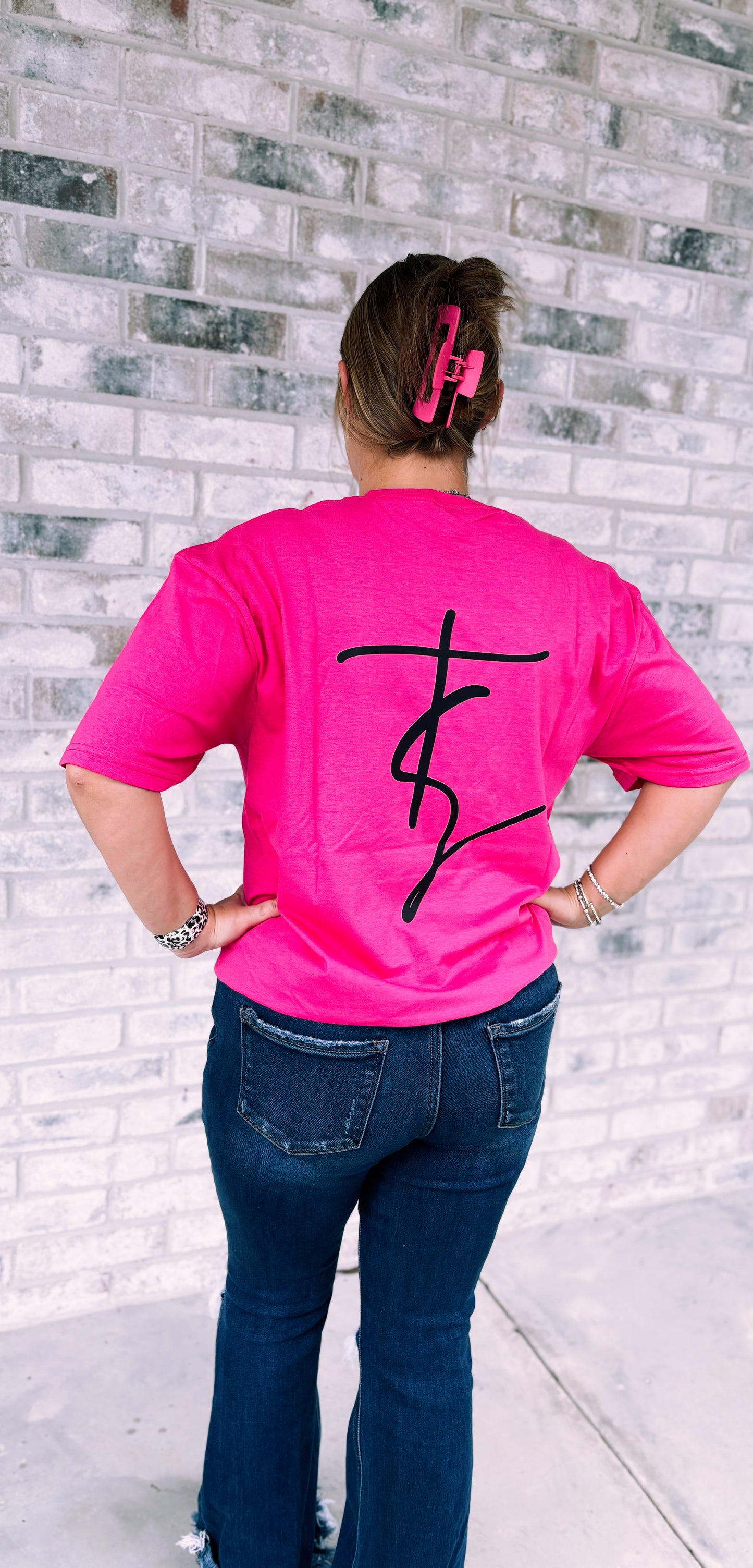 Hot pink & black signature TS Tee